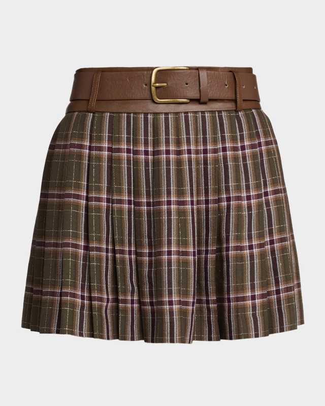 Derrick Pleated Plaid Belted Mini Skirt